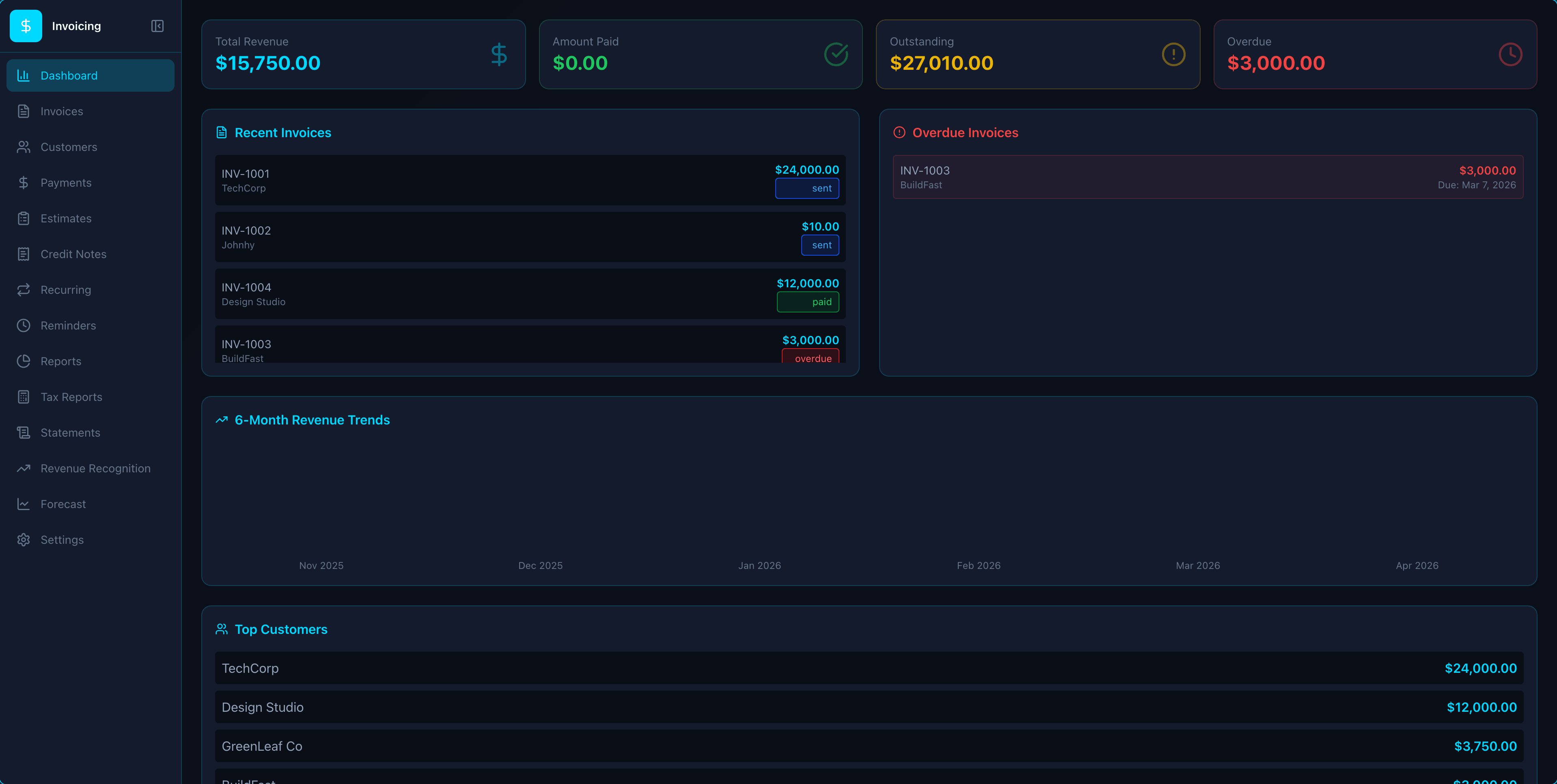 Invoicing app screenshot