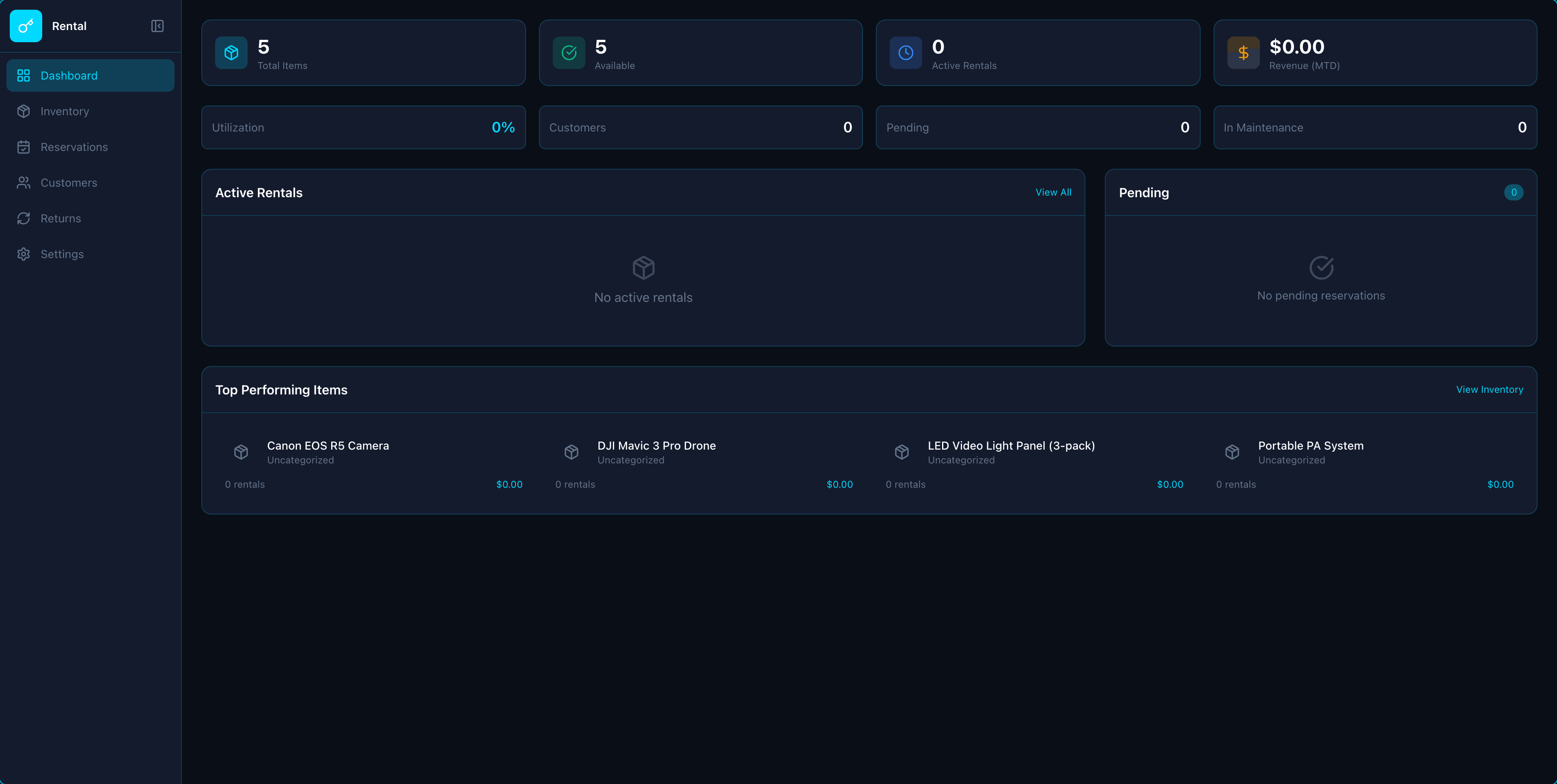 Rental app screenshot
