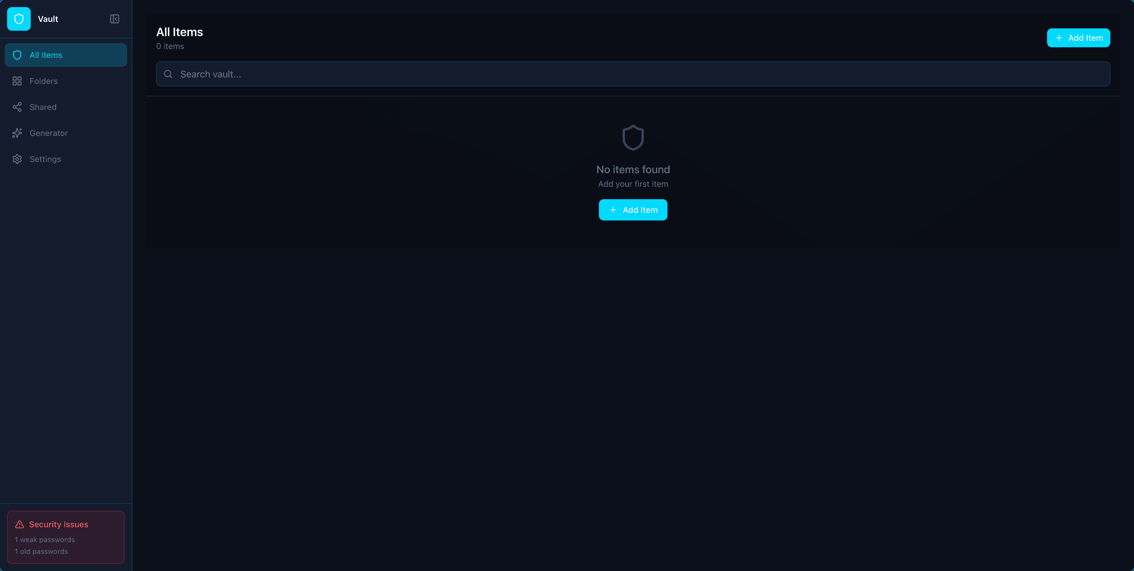 Vault app interface