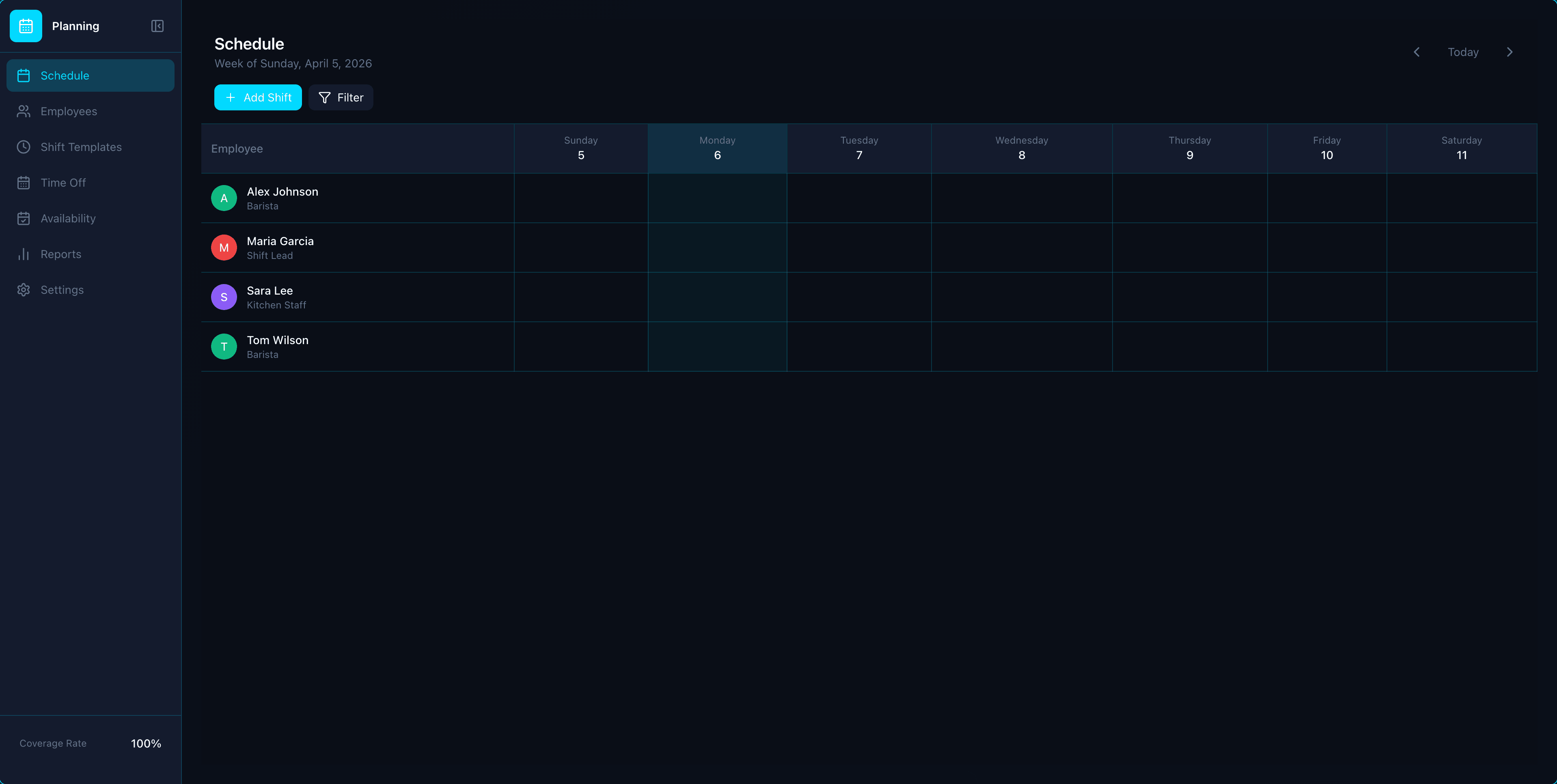 Planning app interface