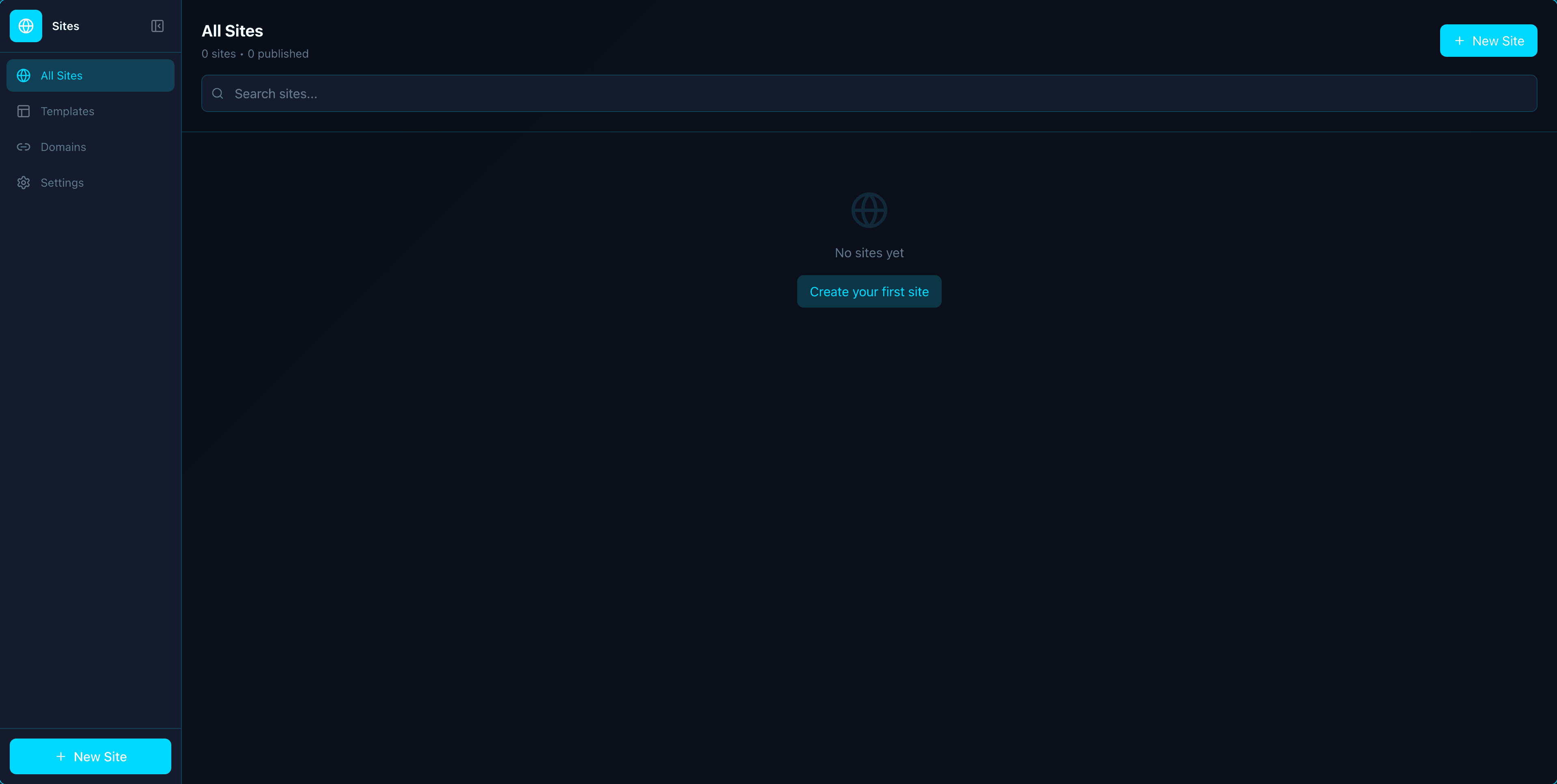 Sites app interface
